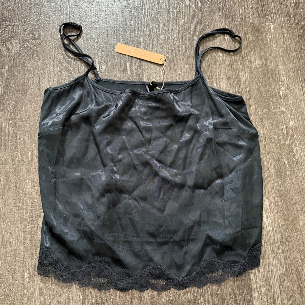 SKIMS Black Lace Trimmed Satin Camisole Tank Top XS